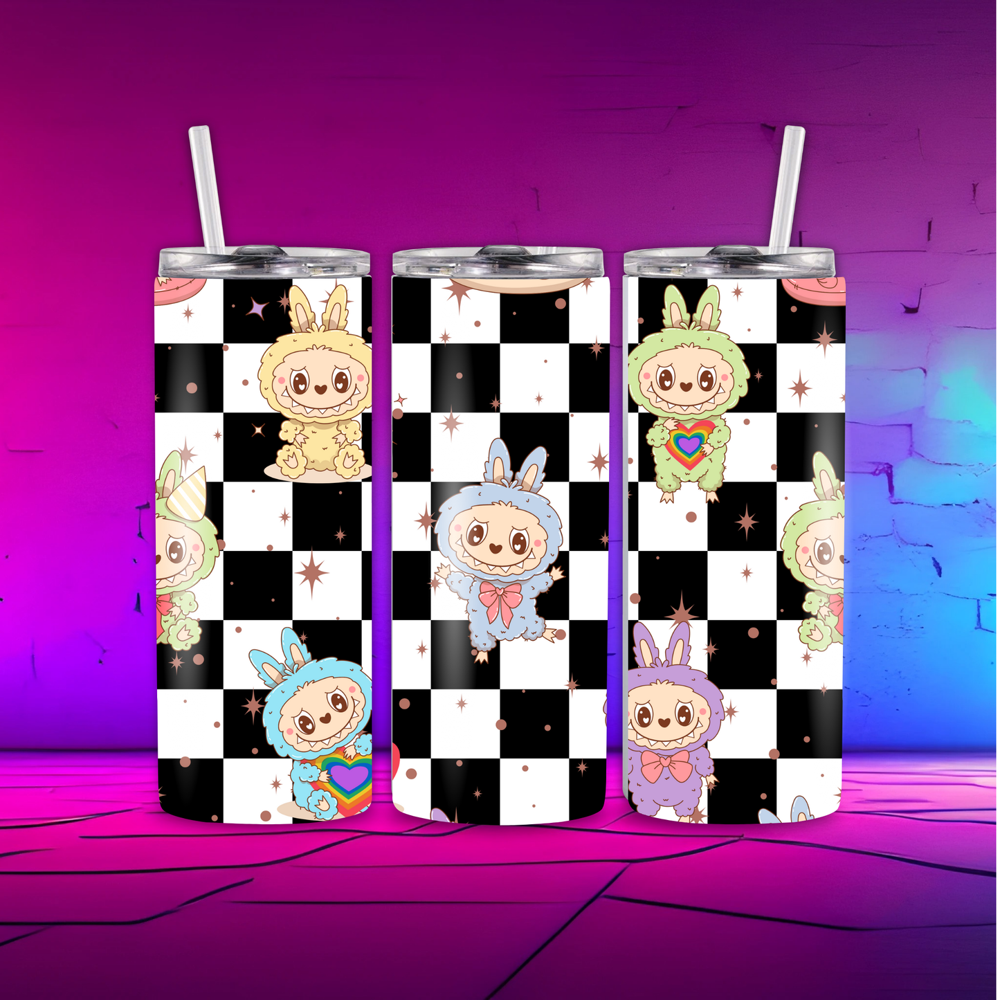 Labubu Checkered Skinny Tumbler