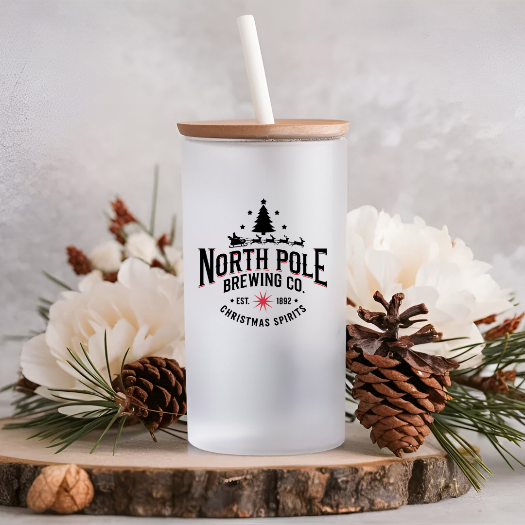 16 oz Frosted Glass Tumbler with Plastic Straw (Choose your Design)