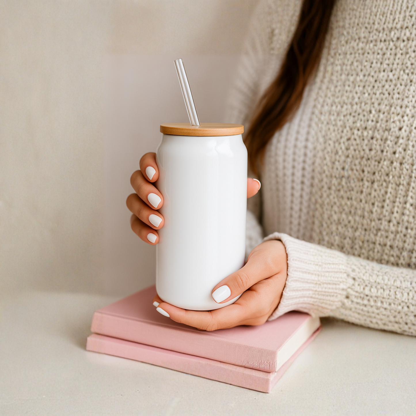 16 oz White Glass Tumbler with Straw (Choose your Design)
