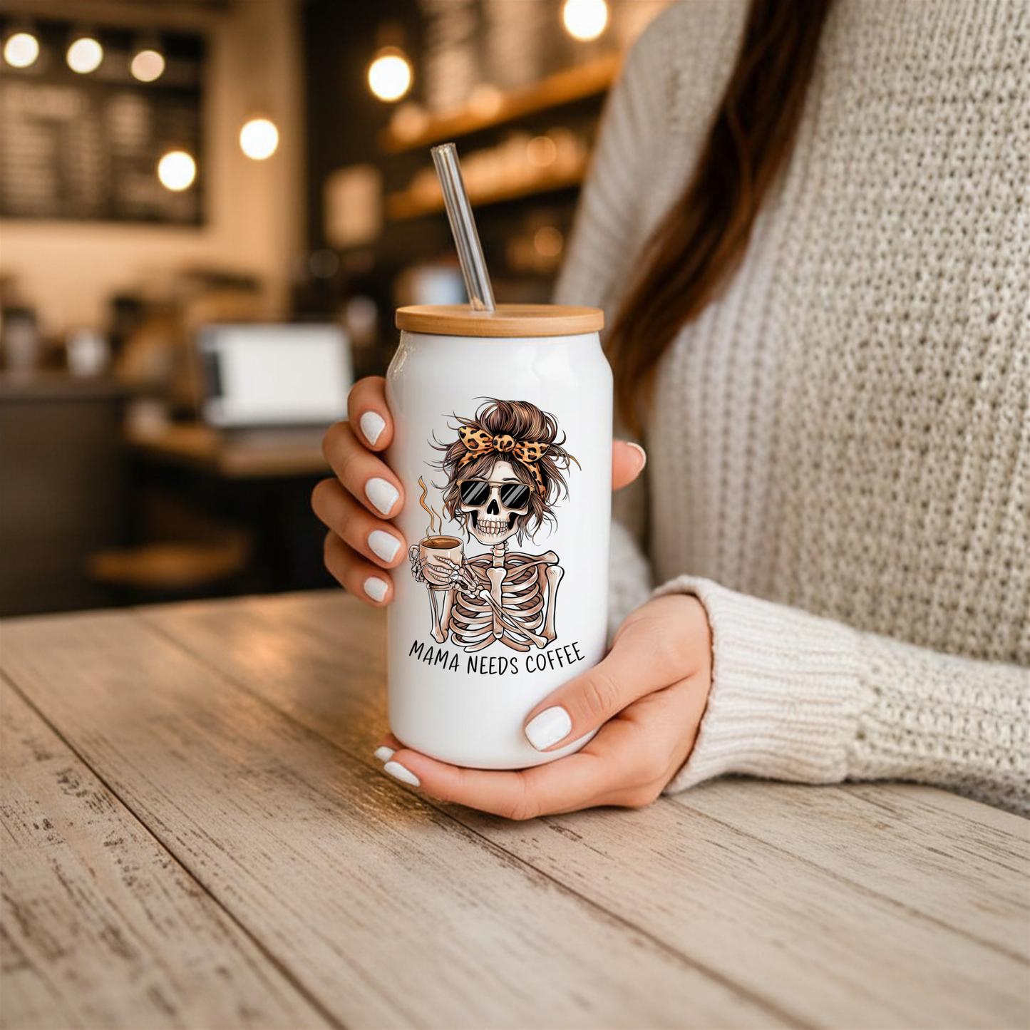 16 oz White Glass Tumbler with Straw (Choose your Design)