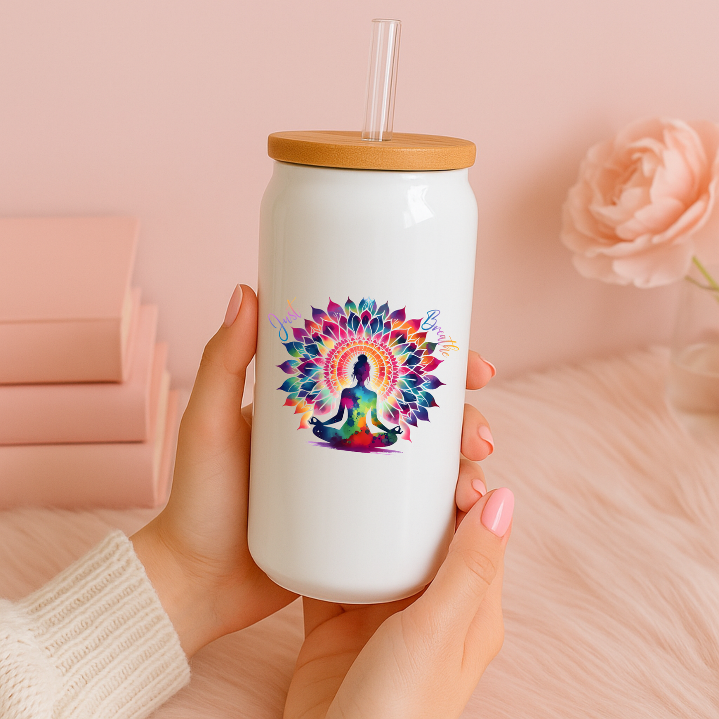 16 oz White Glass Tumbler with Straw (Choose your Design)