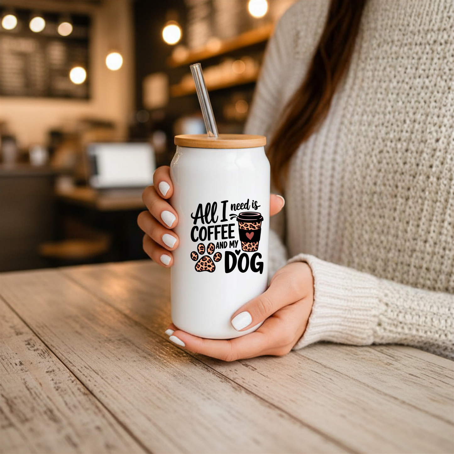 16 oz White Glass Tumbler with Straw (Choose your Design)
