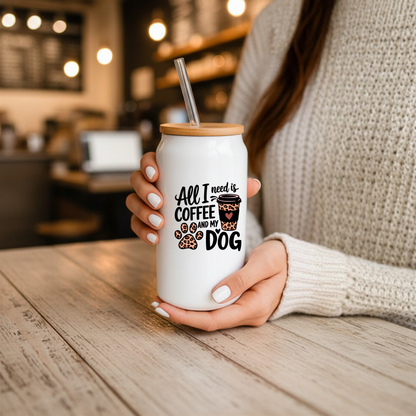 16 oz White Glass Tumbler with Straw (Choose your Design)