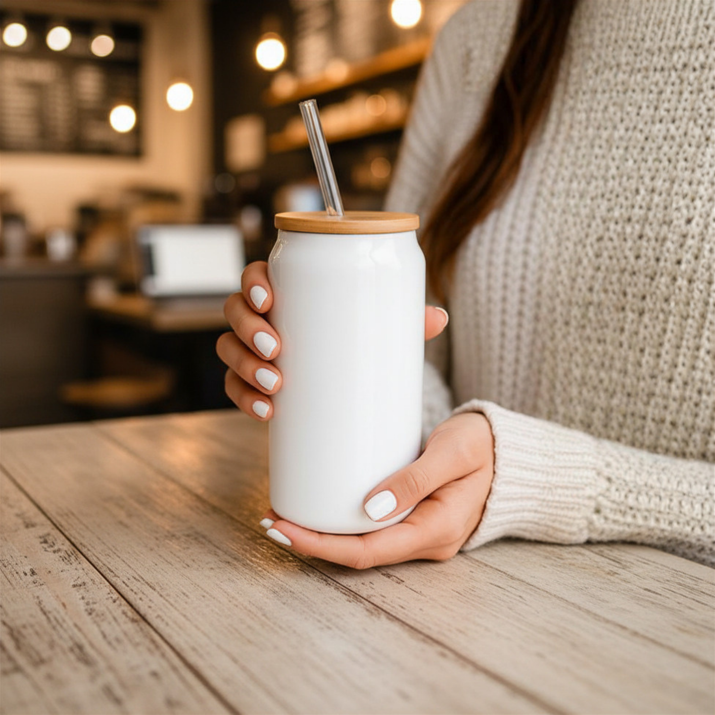 16 oz White Glass Tumbler with Straw (Choose your Design)