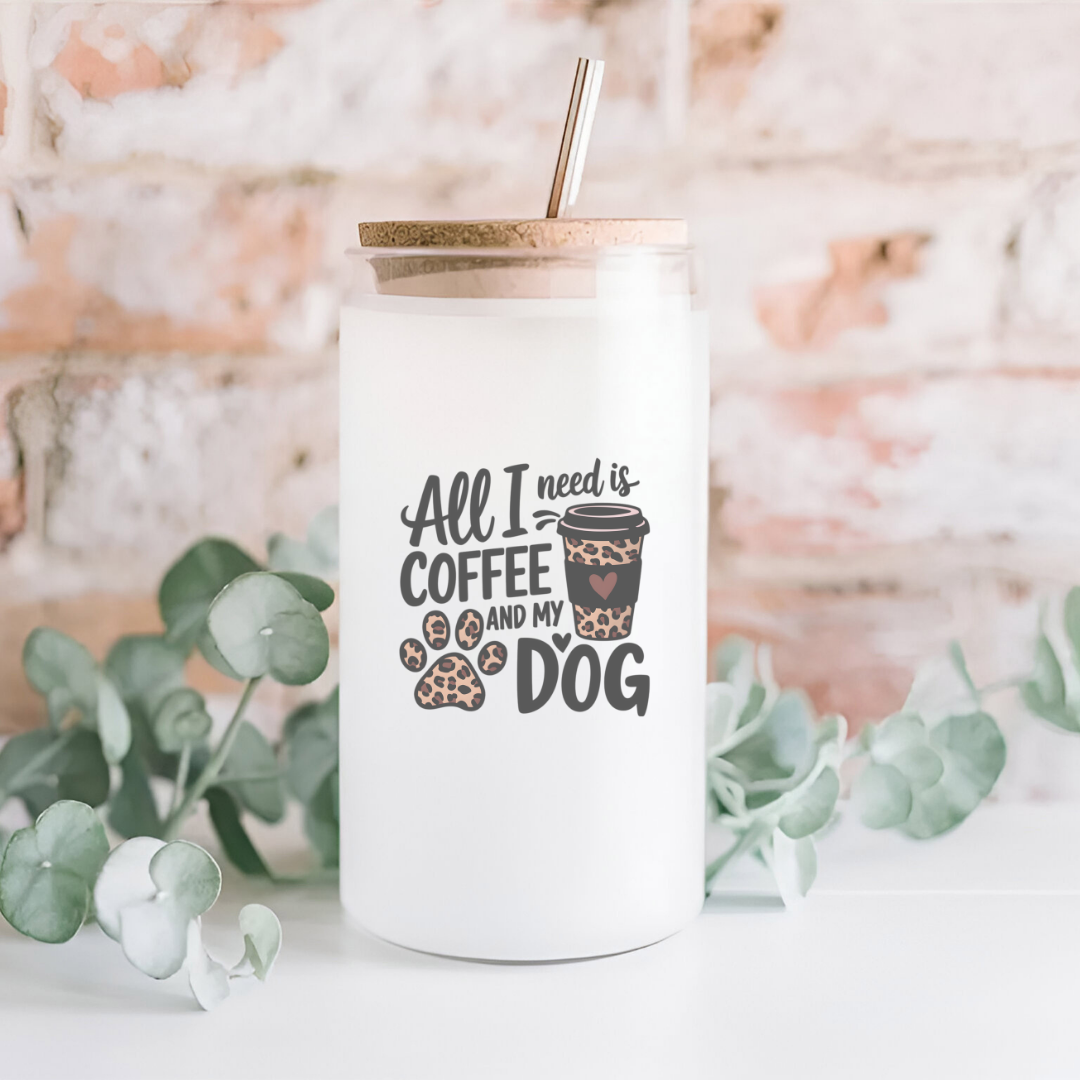 16 oz Frosted Glass Tumbler with Plastic Straw (Choose your Design)
