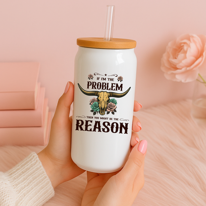 16 oz White Glass Tumbler with Straw (Choose your Design)