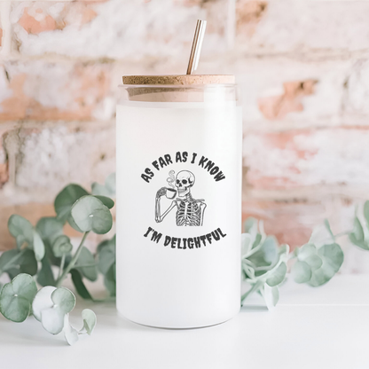 16 oz Frosted Glass Tumbler with Plastic Straw (Choose your Design)