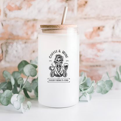 16 oz Frosted Glass Tumbler with Plastic Straw (Choose your Design)