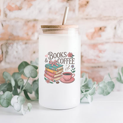 16 oz Frosted Glass Tumbler with Plastic Straw (Choose your Design)