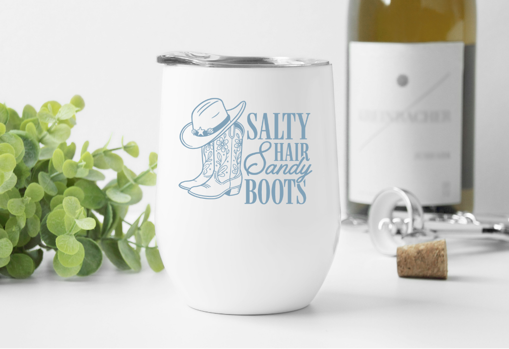 Salty Hair Sandy Boots Tumbler, Tote Bag & Coastal Accessories 🌊🤍