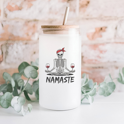 16 oz Frosted Glass Tumbler with Plastic Straw (Choose your Design)