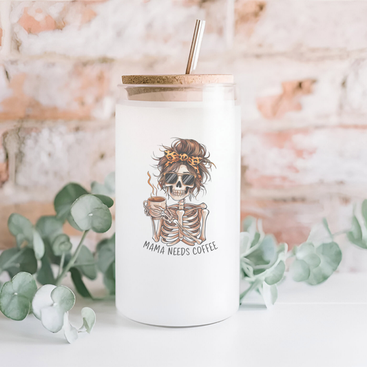 16 oz Frosted Glass Tumbler with Plastic Straw (Choose your Design)