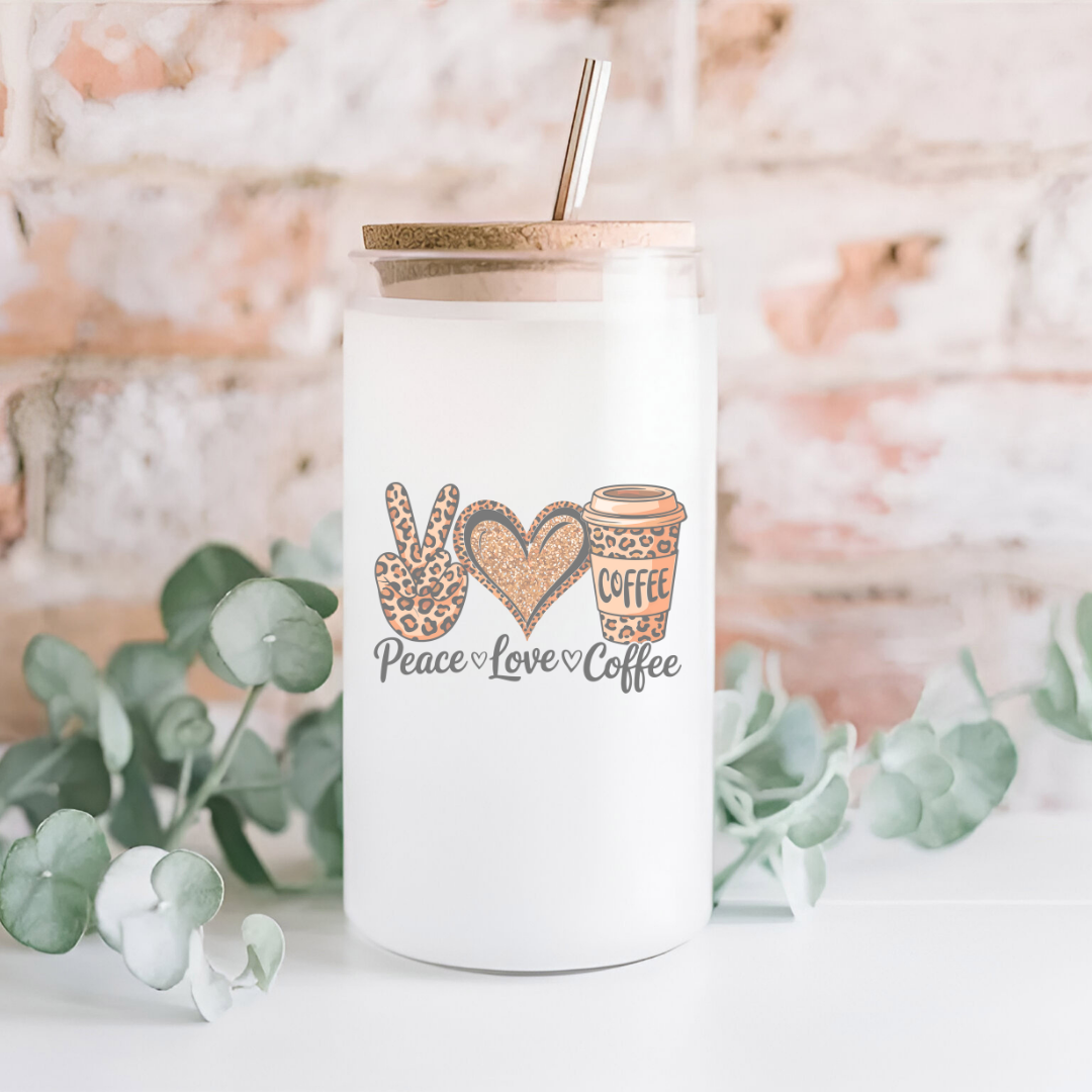 16 oz Frosted Glass Tumbler with Plastic Straw (Choose your Design)