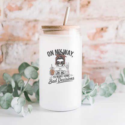 16 oz Frosted Glass Tumbler with Plastic Straw (Choose your Design)