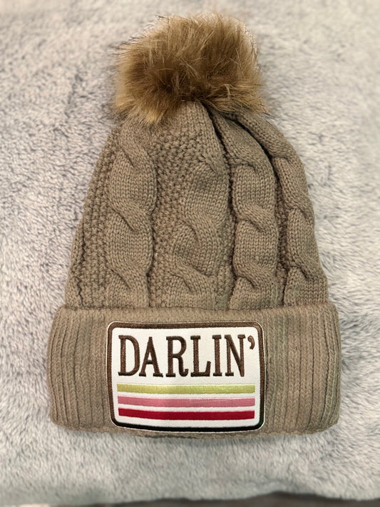 “Darlin” Knit Pom Beanie – Light Coffee Brown