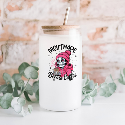16 oz Frosted Glass Tumbler with Plastic Straw (Choose your Design)