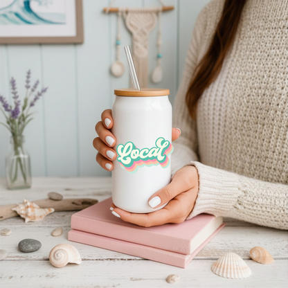16 oz White Glass Tumbler with Straw (Choose your Design)