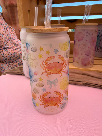 16 oz Frosted Glass Tumbler with Plastic Straw (Choose your Design)