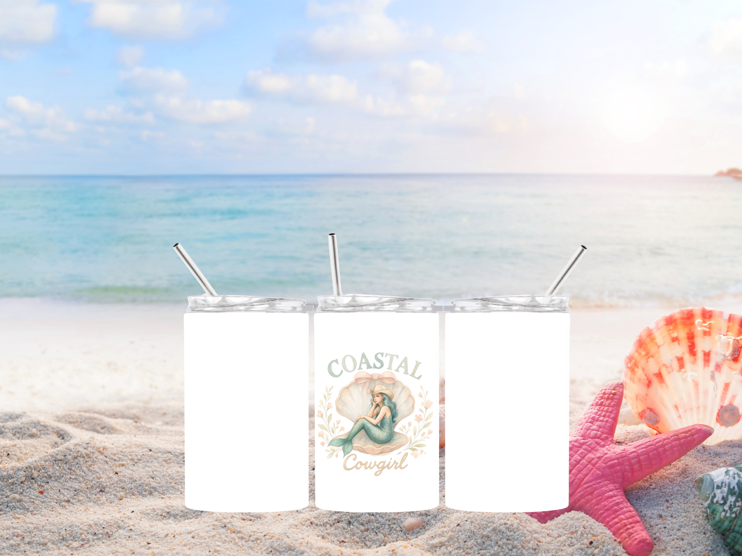 Coastal Cowgirl Mermaid Tumbler, Tote Bag & Accessories 🐚🤍