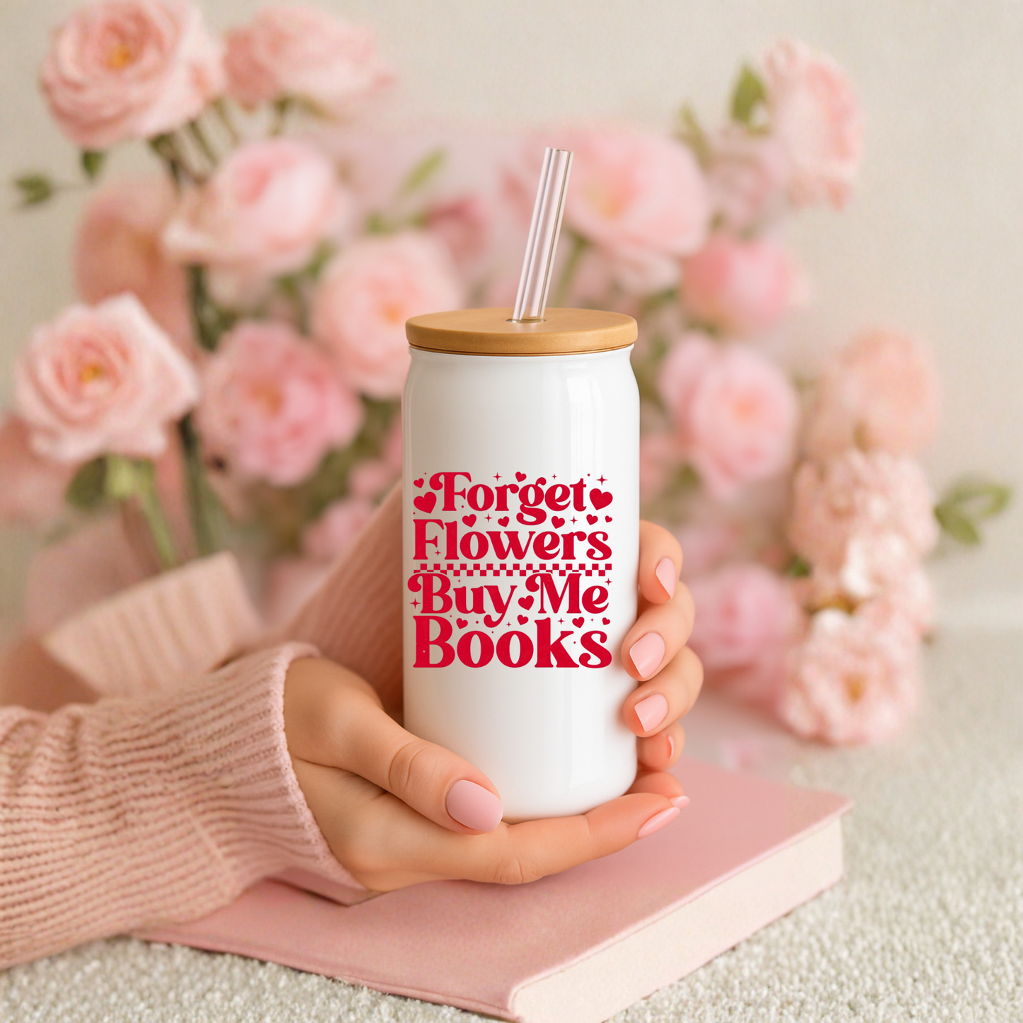 16 oz White Glass Tumbler with Straw (Choose your Design)