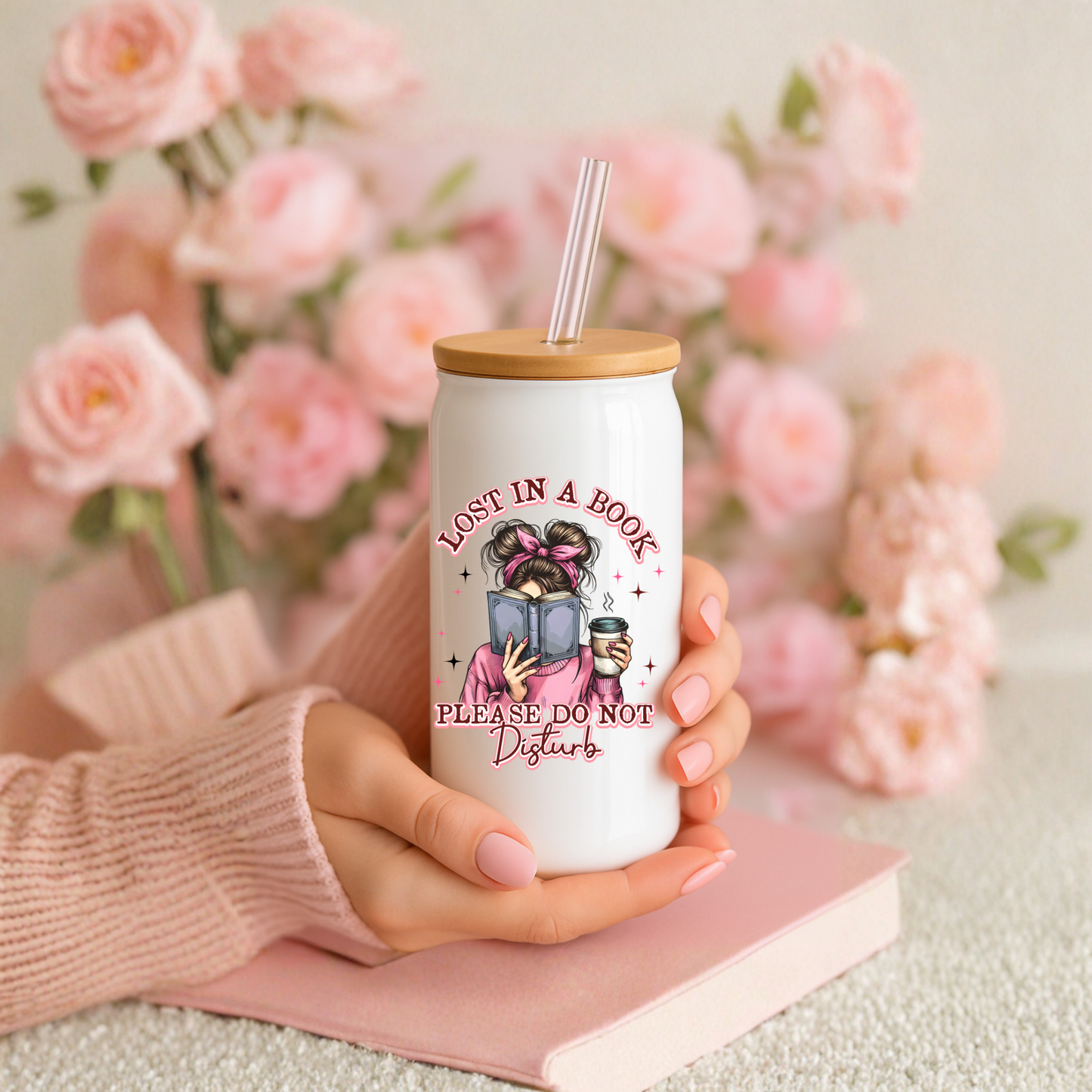 16 oz White Glass Tumbler with Straw (Choose your Design)