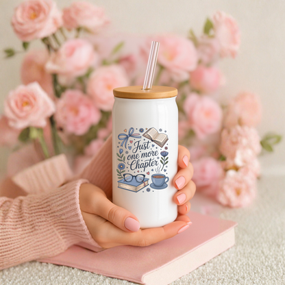 16 oz White Glass Tumbler with Straw (Choose your Design)