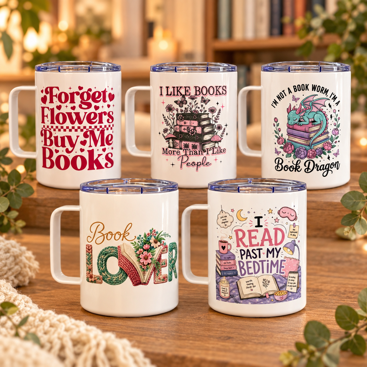12 oz Stainless Steel Travel Mug, Bookish Designs, Gift for Her (Choose Style)