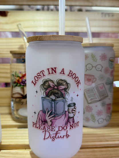 16 oz Frosted Glass Tumbler with Plastic Straw (Choose your Design)