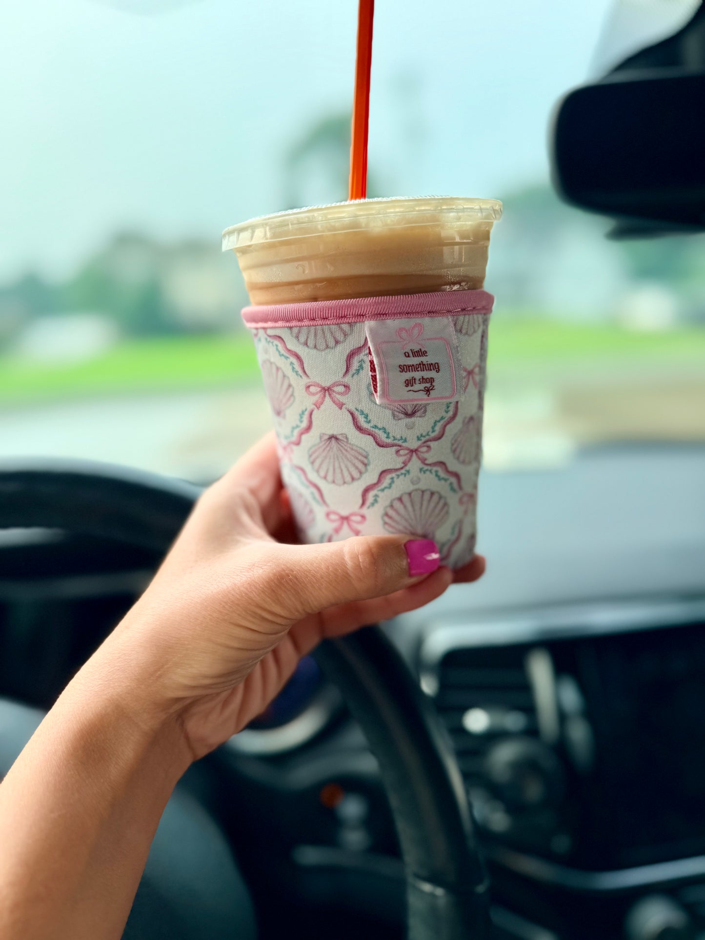 Pretty in Pink Coquette & Shells  Coffee Sleeve – Small (16–18 oz) ☕🌸