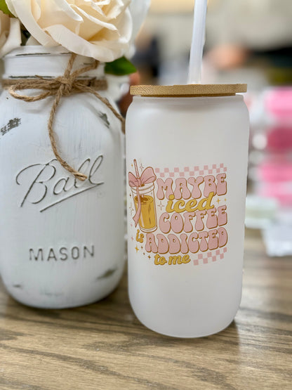 16 oz Frosted Glass Tumbler with Plastic Straw