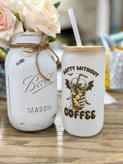 16 oz Frosted Glass Tumbler with Plastic Straw