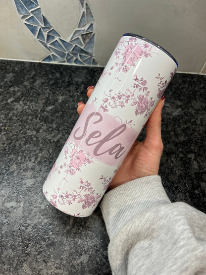 Personalized Floral 20 oz Skinny Tumblers (Mult. Styles to Choose From)