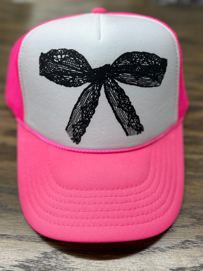 Black Lace Bow Trucker Hats
