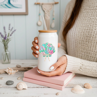 16 oz White Glass Tumbler with Straw (Choose your Design)